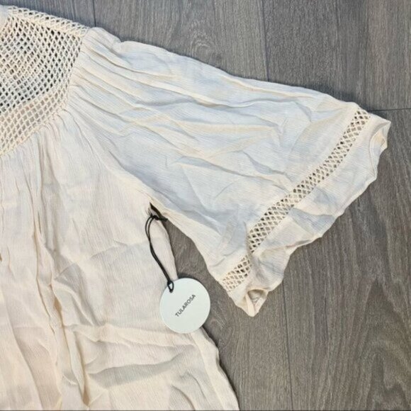 Tularosa Revolve Huxley Top Cream Tassels ties Gauze Crochet Flutter Sleeve XS - Picture 6 of 16